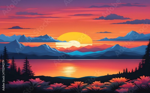 sunset over lake © Sufian