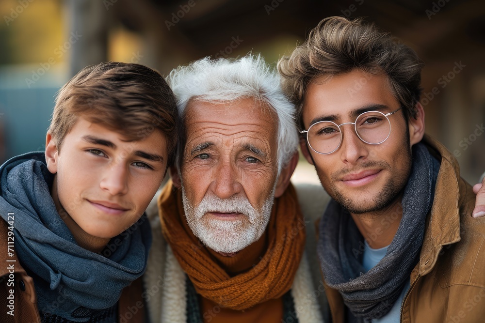 Three male generations of people. Generative AI. Three male generations of people. Generative AI.