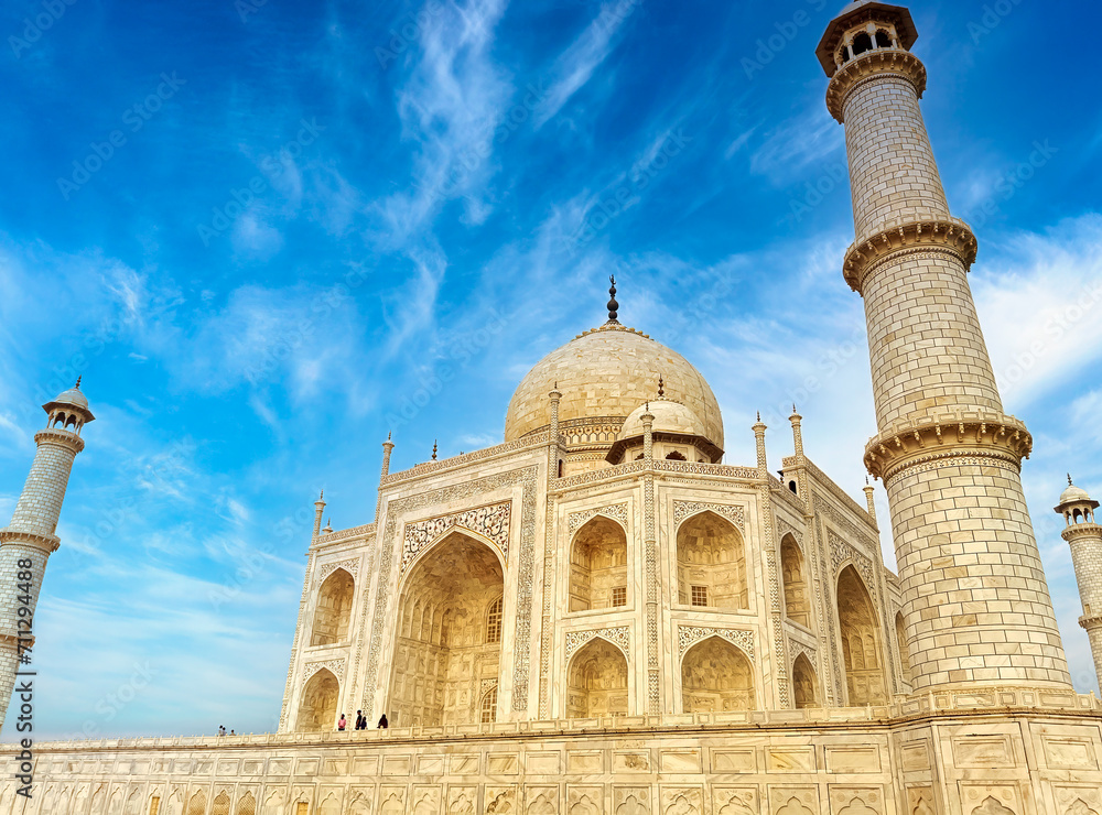 Huge white Taj Mahal at Agra, India