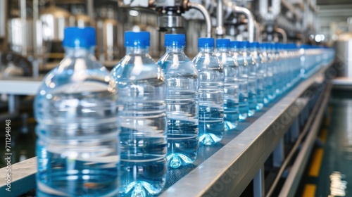 Automated water bottling line processes and bottles carbonated water in a factory setting showcasing efficiency in production, water in industry picture