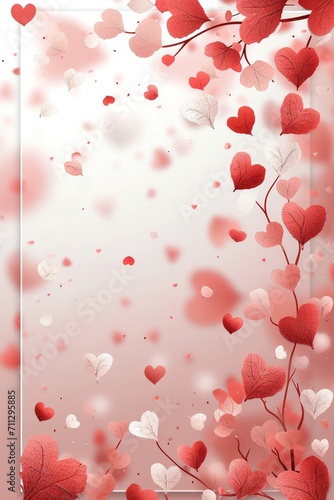Decorative blank with white blank leaf and hearts for Valentine s day greeting in vector graphic style. Generative AI.