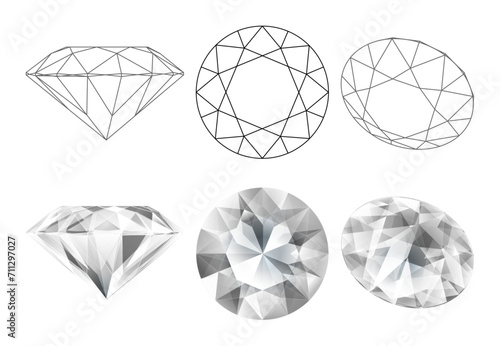 Set of isolated diamond illustrations