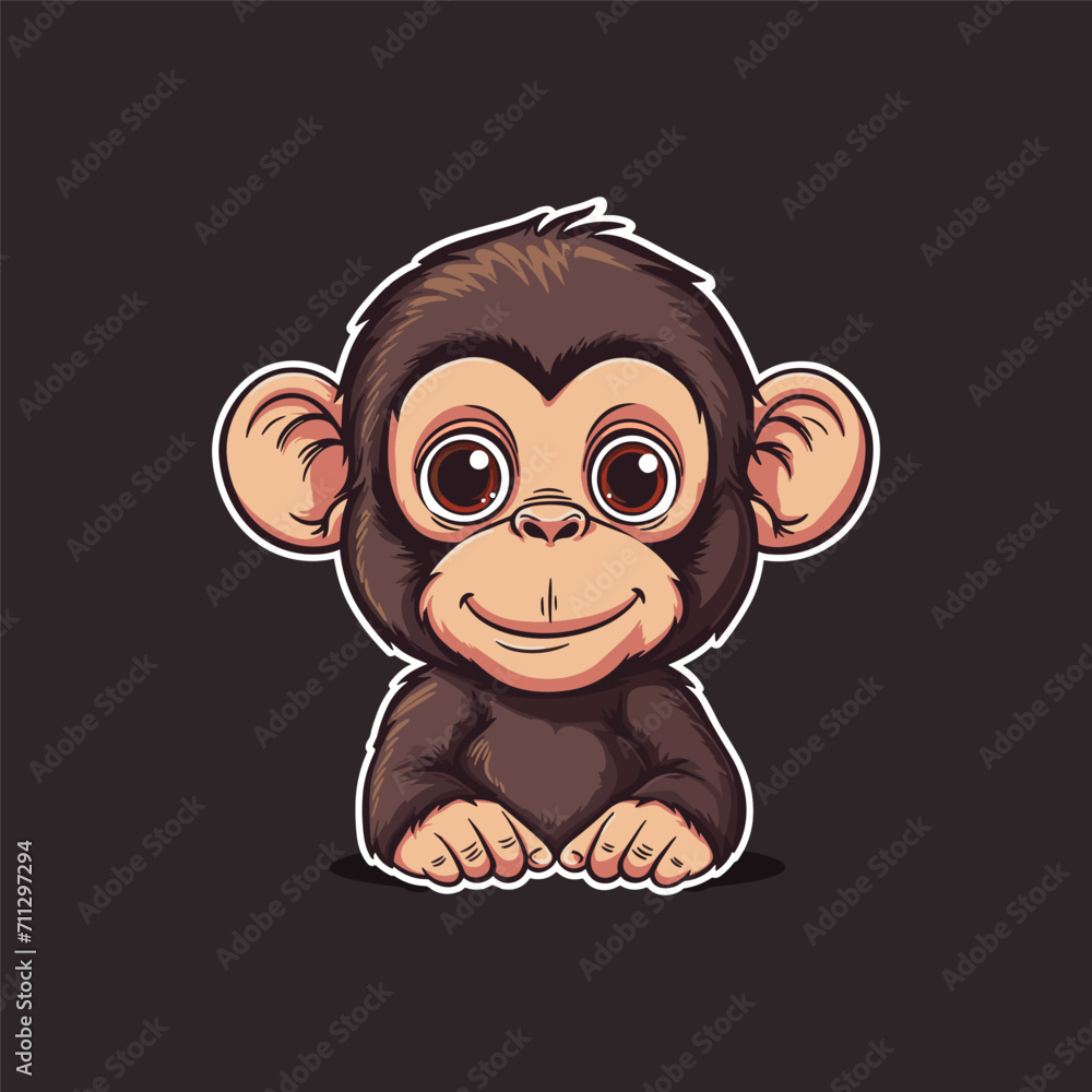 Obraz premium Cute baby monkey sticker vector illustration
