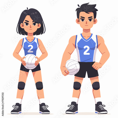flat design vector illustration cartoon male and female volleyball players