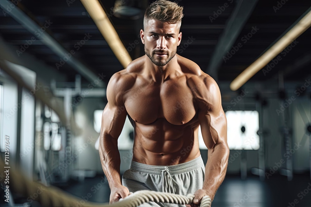Fit Man with Rope in Gym