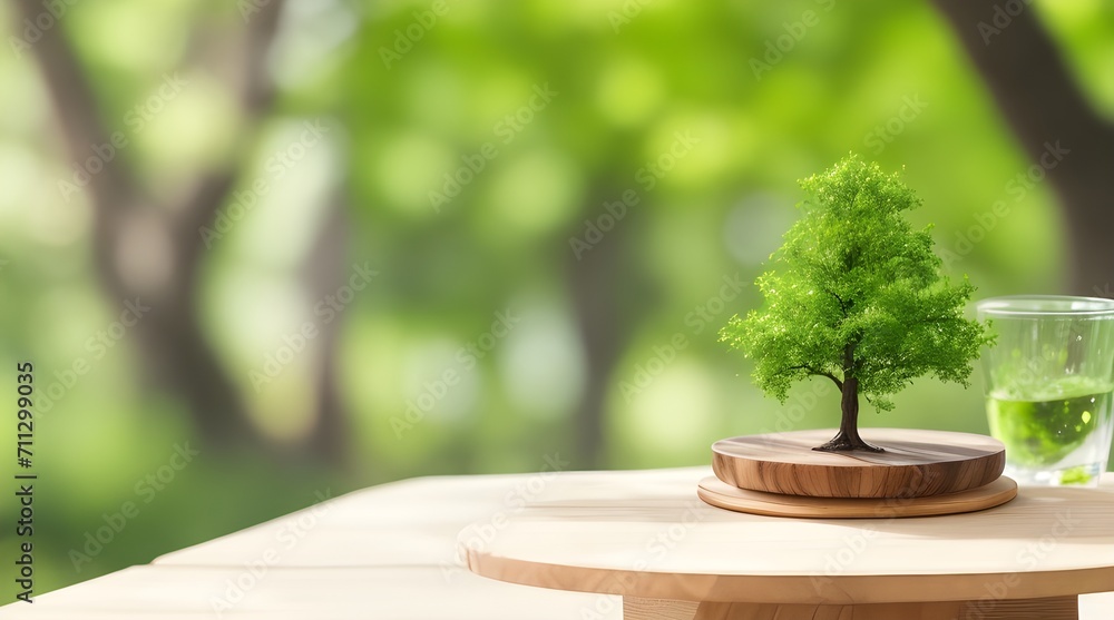 A wooden table for display with ambient beauty. A wooden table for display with ambient beauty.