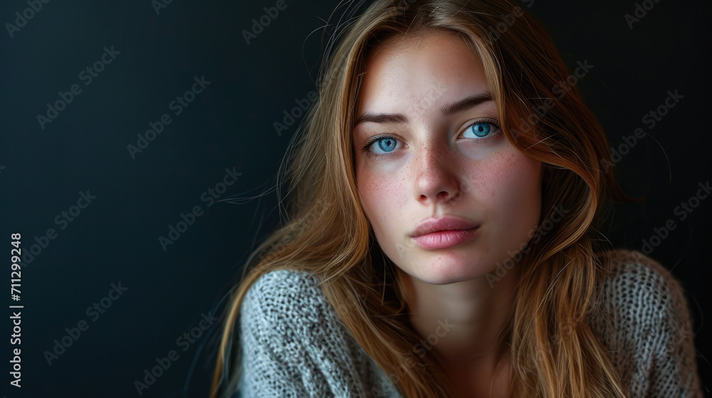 Portrait of a young woman with an intense look Portrait of a young woman with an intense look