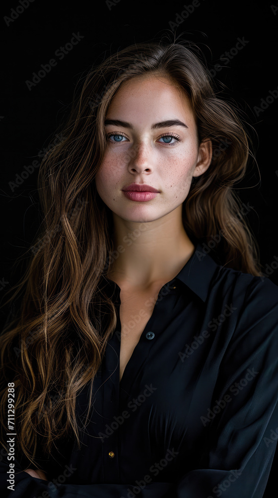 Portrait of a young woman with an intense look