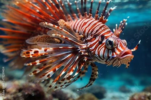 Exotic tropical Devil firefish, common lionfish (Pterois miles). AI generated
