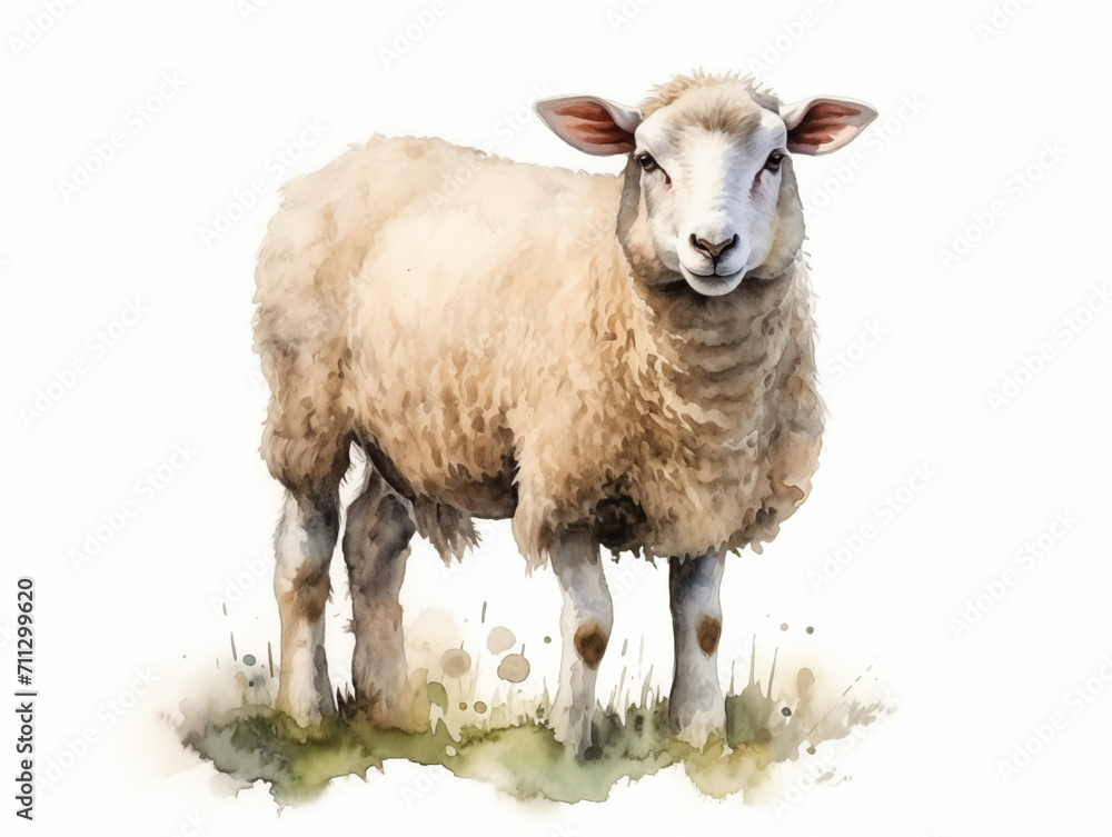 Fototapeta premium Sheep are quadrupeds, ruminants and mammals. Sheep are ungulates like most ruminants. Most sheep were once wild sheep found in the forests of Asia and Europe. Watercolor painting. 