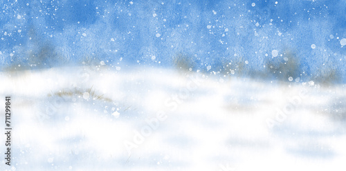 Fotografie winter landscape with snow, hand drawn watercolor illustration, cover background