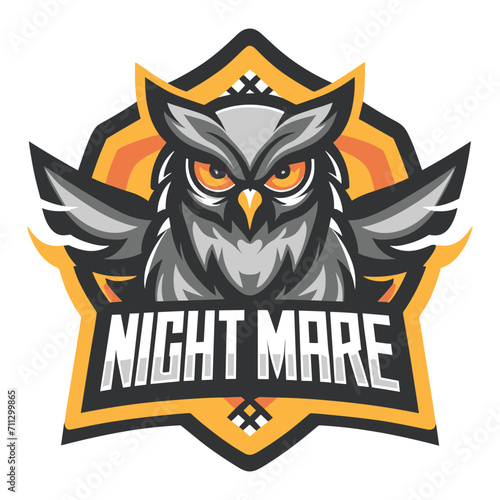 Owl Vector Logo Illustration | Night mare owl logo | black and white owl with wings