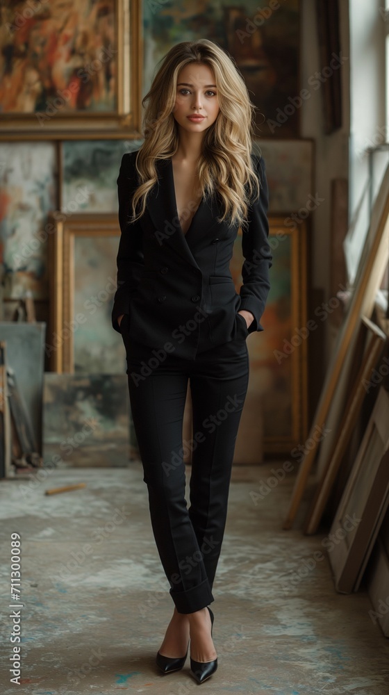 Ukrainian female model wearing a modern, sleek business suit Ukrainian female model wearing a modern, sleek business suit
