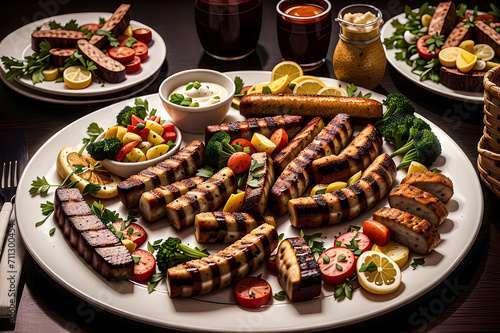 close-up view of gourmet juicy sausages generative ai 