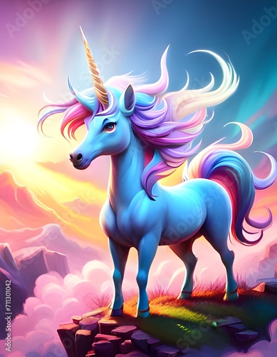 An adorable serious cloudy unicorn made of clouds, fantasy unicorn for design template, Generative AI