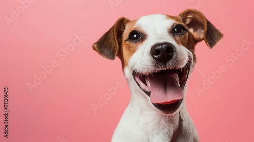 Pup smiling Against a Pink Background © Flowstudio