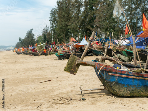 Fishing boats at Sam Son Beach, Thanh Hoa, Vietnam