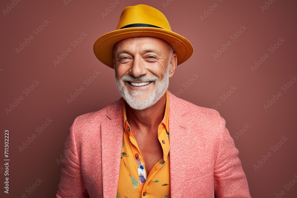 Portrait of a smiling senior man in a hat and jacket. Portrait of a smiling senior man in a hat and jacket.