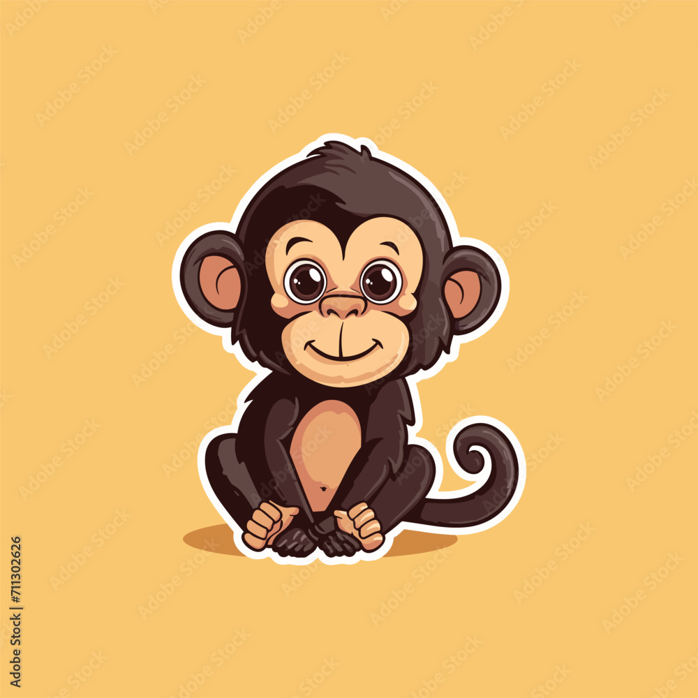 Cute baby monkey sticker vector illustration Cute baby monkey sticker vector illustration