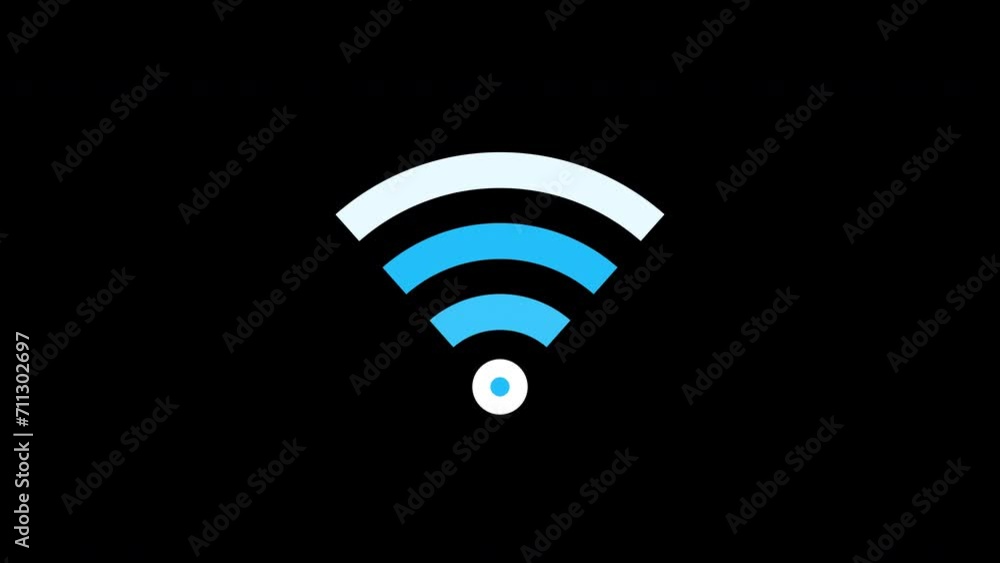Animated WiFi signal icon. With a blue signal accent. Isolated on a black background. Alpha channel. Animated WiFi signal icon. With a blue signal accent. Isolated on a black background. Alpha channel.