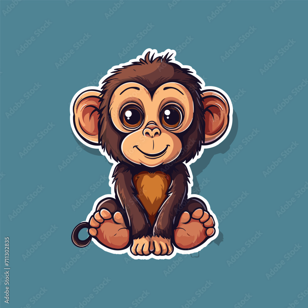 Obraz premium Cute baby monkey sticker vector illustration