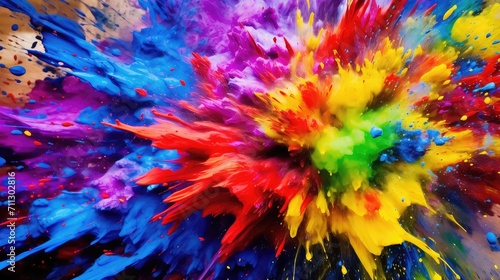 Vibrant splashes of paint create a dynamic and explosive abstract artwork, symbolizing creativity and energy. 