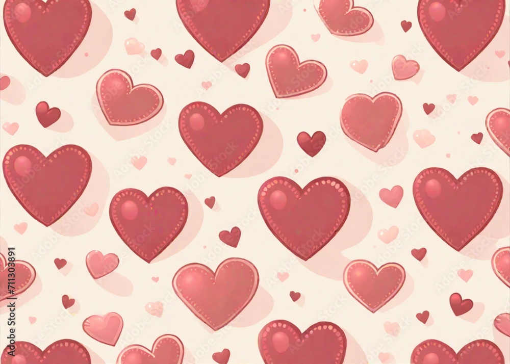 Generative AI: Red love heart seamless pattern illustration. Cute romantic pink hearts background print. Valentine's day holiday backdrop texture, romantic wedding design.