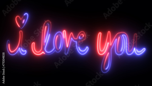 Beautiful glowing neon text "I love you". Shining illuminated stylish colorful bright lettering Love in Neon