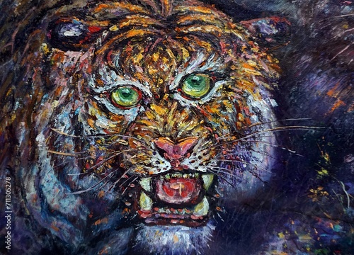 Art painting Oil color tiger in forest