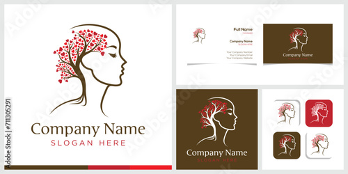 Beauty Heart Woman Face Logo Design