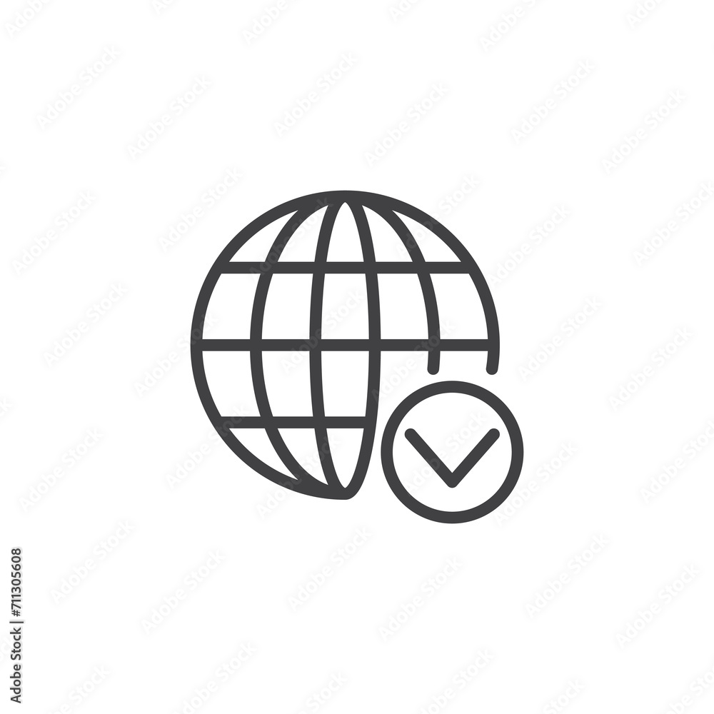 Globe and check mark line icon