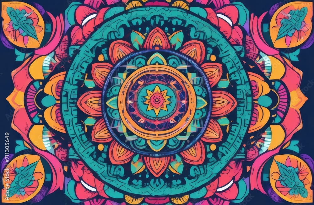 mesmerizing mandala in illustration style through geometric abstraction, merging shapes and patterns, visually stunning and intricate designs suitable for various creative projects