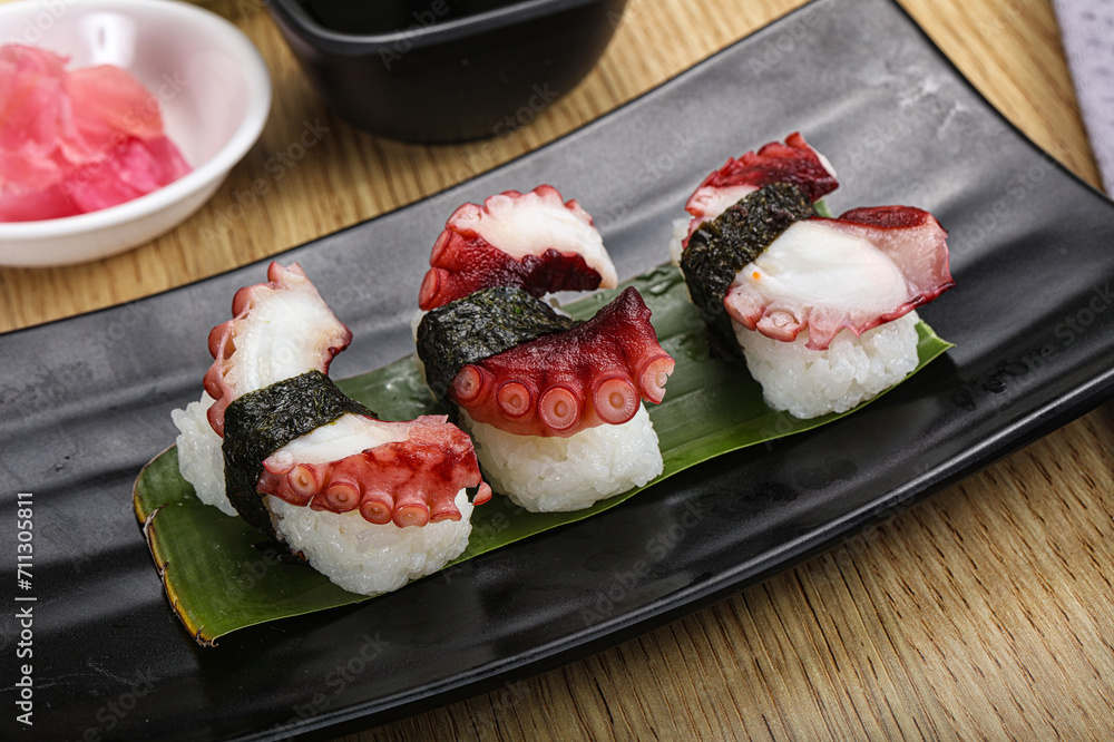 Japanese cuisine - sushi with octopus Japanese cuisine - sushi with octopus
