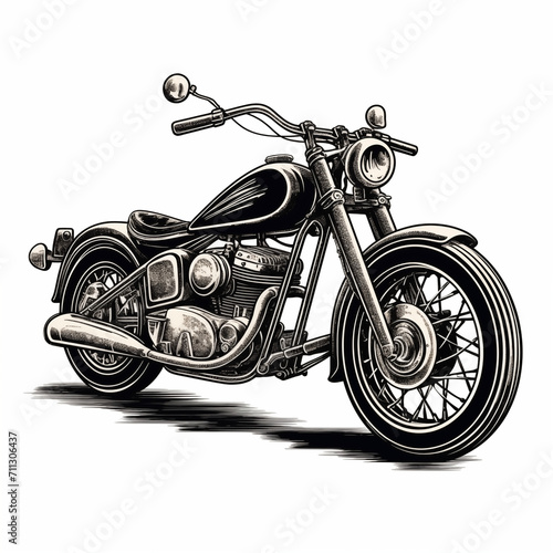 Hand Drawn Engraving Pen and Ink Motorcycle Vintage Vector