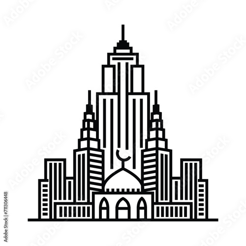 Mosque and city skyline black. Vector illustration