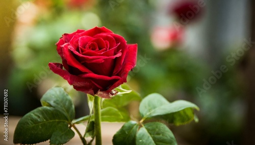 Love s Essence  A Single Red Rose in Nature s Embrace