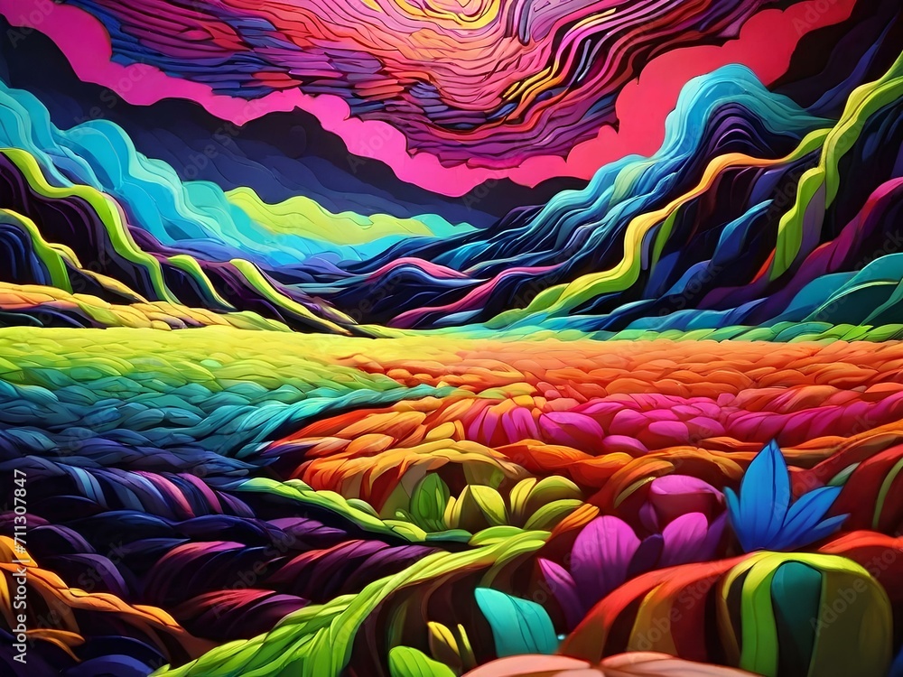 Distant Chinese Rice Fields Aglow in Black Light, Close-up of Radiant White Grains, and Glowing Rainbow Starburst Backgrounds Distant Chinese Rice Fields Aglow in Black Light, Close-up of Radiant White Grains, and Glowing Rainbow Starburst Backgrounds