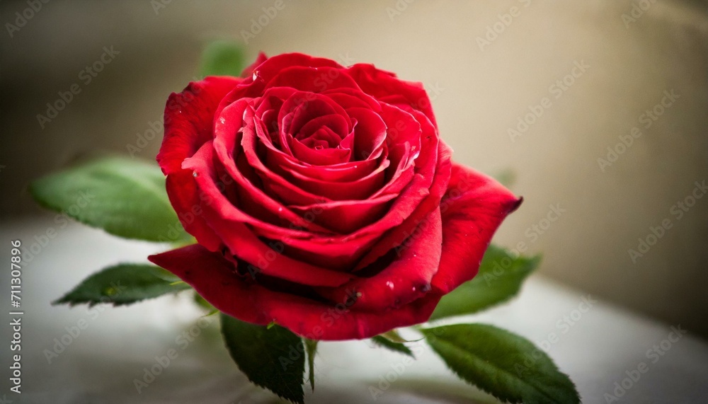 Fototapeta premium Scarlet Splendor: Single Rose in Nature's Embrace