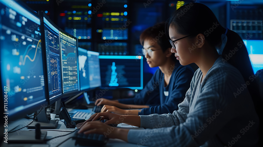 Coding Mastery, Software Developers at Work in Data Center Control Room Coding Mastery, Software Developers at Work in Data Center Control Room