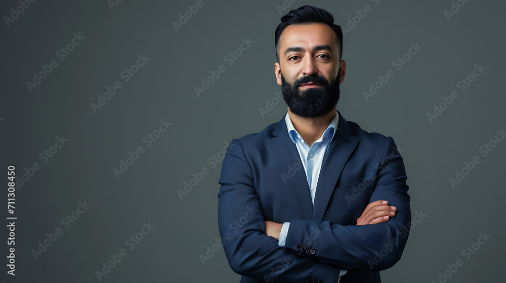 Confident Leadership, Bearded Indian CEO Standing Tall in Portrait Confident Leadership, Bearded Indian CEO Standing Tall in Portrait