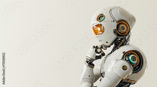 Cogitative Cyborg, Robot in Thought on White Background © Jameel
