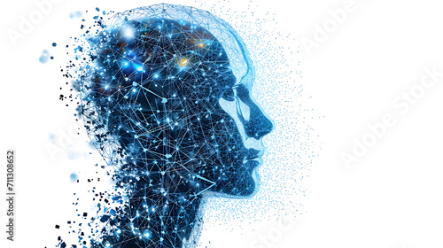 Digital Cognition, Human Head and Brain in AI and ML Realm, white background