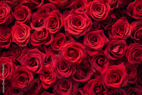 Sea of Red Roses in Full Bloom  top view