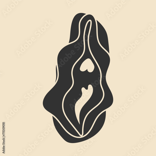 Beauty female reproductive system. Vulva. Illustrator a vagina. Vector in hand drawn