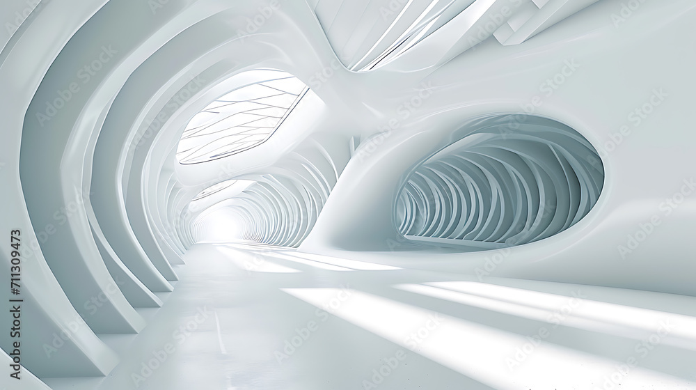 Naklejka premium Minimalist Technology, White Abstract Futuristic Structures