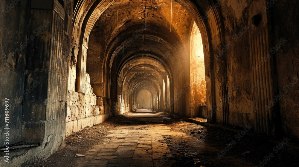 Fototapeta premium Beneath the stage of the opera house lay a secret underground chamber, said to be the phantoms lair. Those who ventured down into its depths never returned, their screams Fantasy art