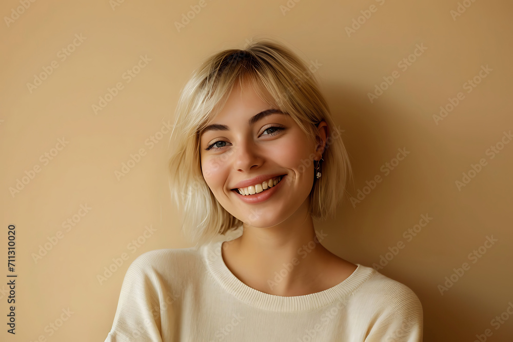 Radiant Youth, Smiling Gen Z Blonde Woman in Happy Portrait Radiant Youth, Smiling Gen Z Blonde Woman in Happy Portrait