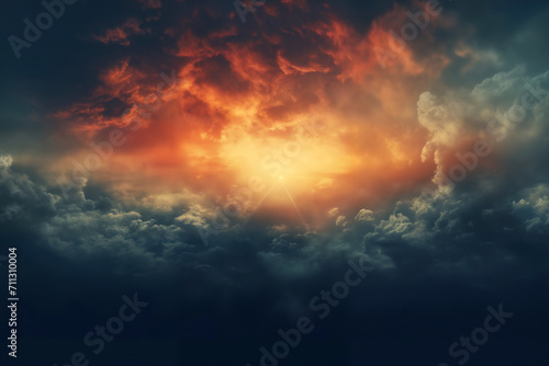 beautiful dark sunset sky with cumulus clouds aerial view for abstract background