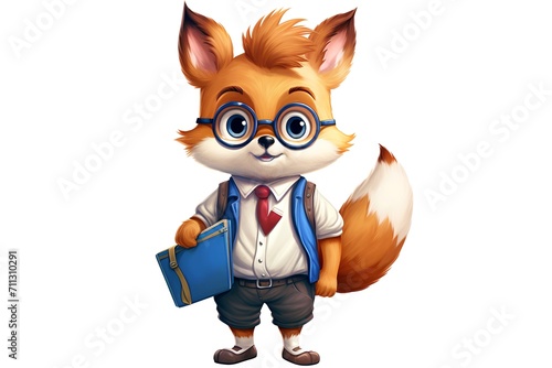 Funny fox with glasses and a briefcase. Vector illustration. photo