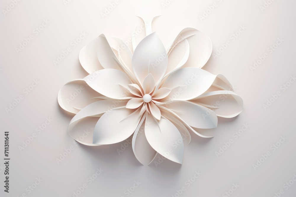 Naklejka premium Happy women's day. Mother's day. 8 march. Flowers on stem with leaves, white Blossom floral bouquet in plastic 3d realistic render or paper cut. banner
